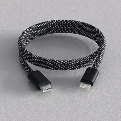 Self-Coiling Charging Cable with Interchangeable Tips and Braided Construction, 3.3ft