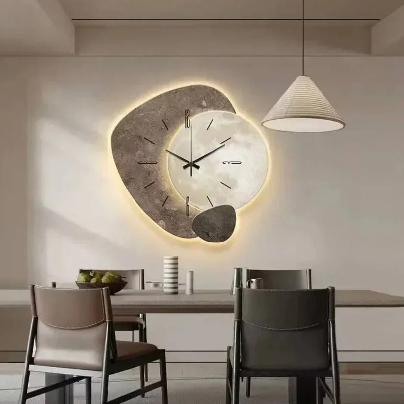 Handmade Wood Wall Clock with Warm LED Edge Lighting and Silent Quartz Movement