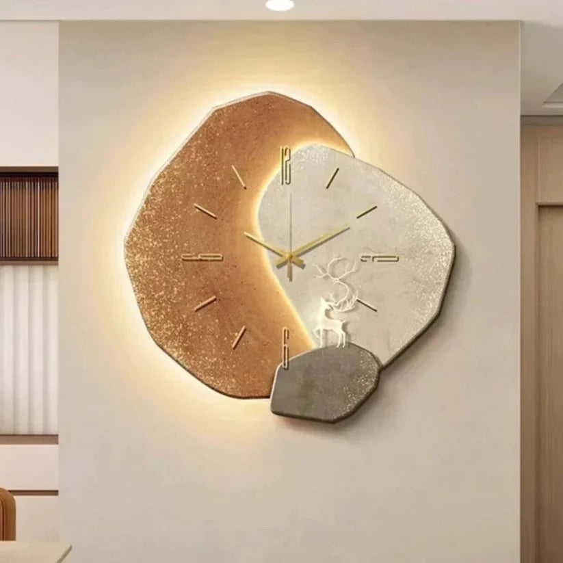 Handmade Wood Wall Clock with Warm LED Edge Lighting and Silent Quartz Movement