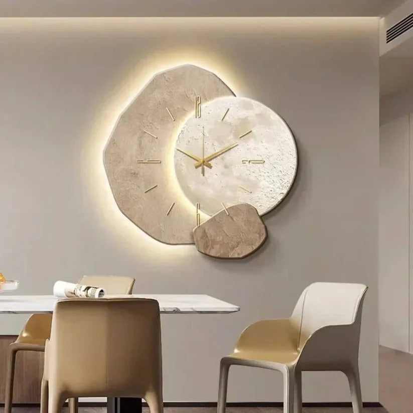 Handmade Wood Wall Clock with Warm LED Edge Lighting and Silent Quartz Movement