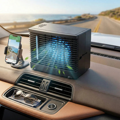 Evaporative Car Air Cooler with Transparent Water Tank and Dashboard Mount