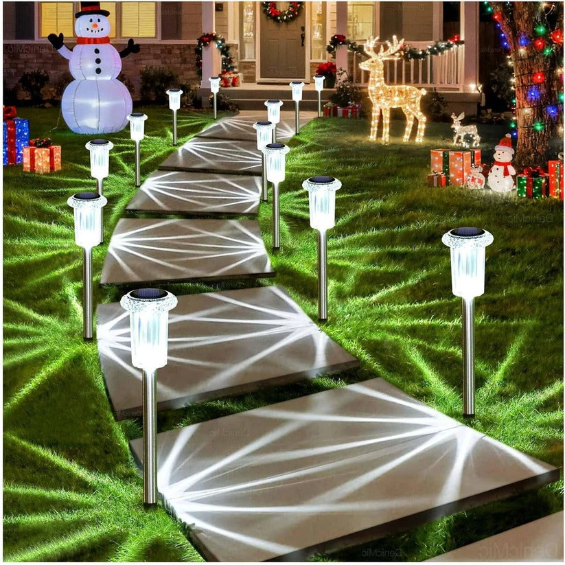 Solar Pathway Light with Snowflake Pattern and Cool White LED, Pack of 10