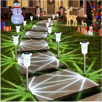 Solar Pathway Light with Snowflake Pattern and Cool White LED, Pack of 10