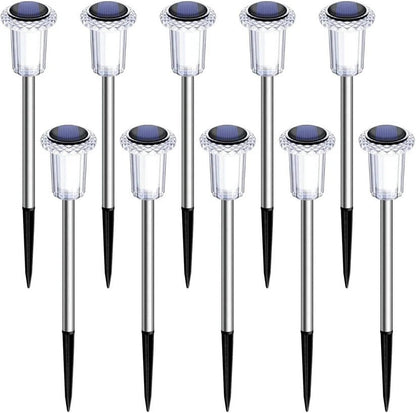 Solar Pathway Light with Snowflake Pattern and Cool White LED, Pack of 10