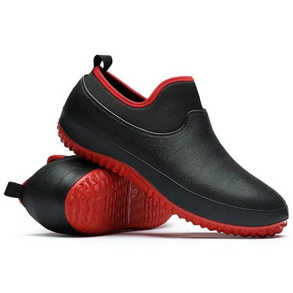 Slip-On Work Shoes with Water-Blocking Exterior and Non-Slip Tread