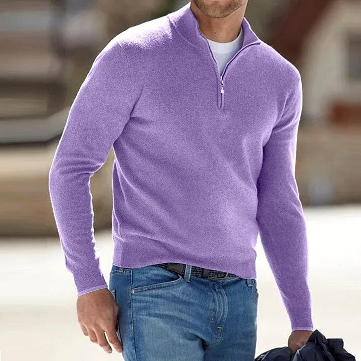 Men's Knit Sweater with Zip Front and Long Sleeves, Regular Fit