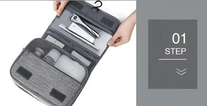 Toiletry Organizer Bag with Hanging Hook and Multiple Zippered Compartments, Foldable Design