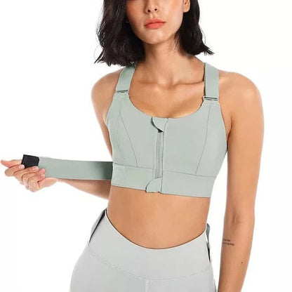 Women's High Support Sports Bra with Front Zipper and Adjustable Straps