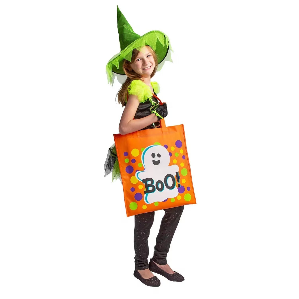 Halloween Candy Tote Bags Set of 12 with Neon Colors and Printed Graphics, 15in Wide