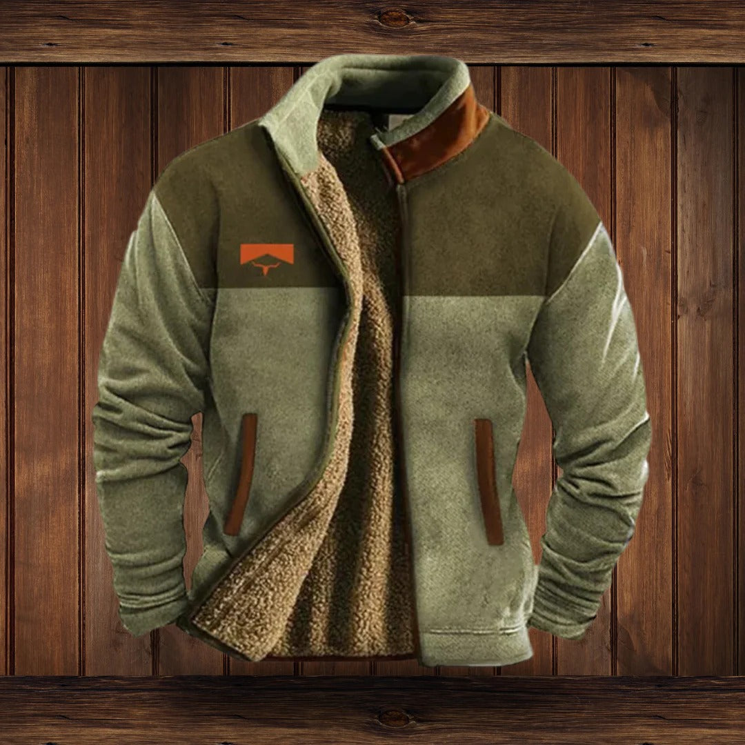 Men's Fleece Jacket with Wind-Blocking High Collar and Full Zip, Side Pockets