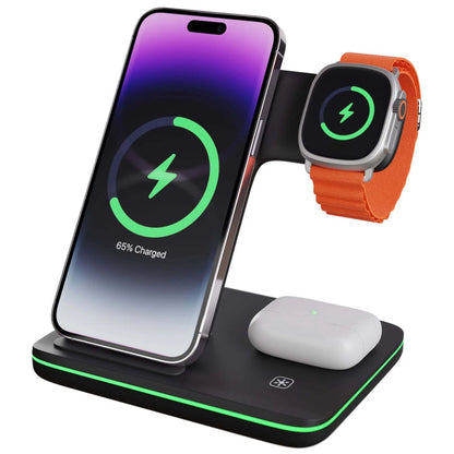 Wireless Charging Dock with Magnetic Alignment for Three Devices