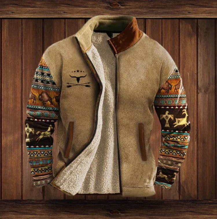 Men's Fleece Jacket with Wind-Blocking High Collar and Full Zip, Side Pockets