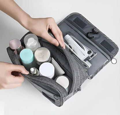 Toiletry Organizer Bag with Hanging Hook and Multiple Zippered Compartments, Foldable Design