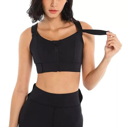 Women's High Support Sports Bra with Front Zipper and Adjustable Straps