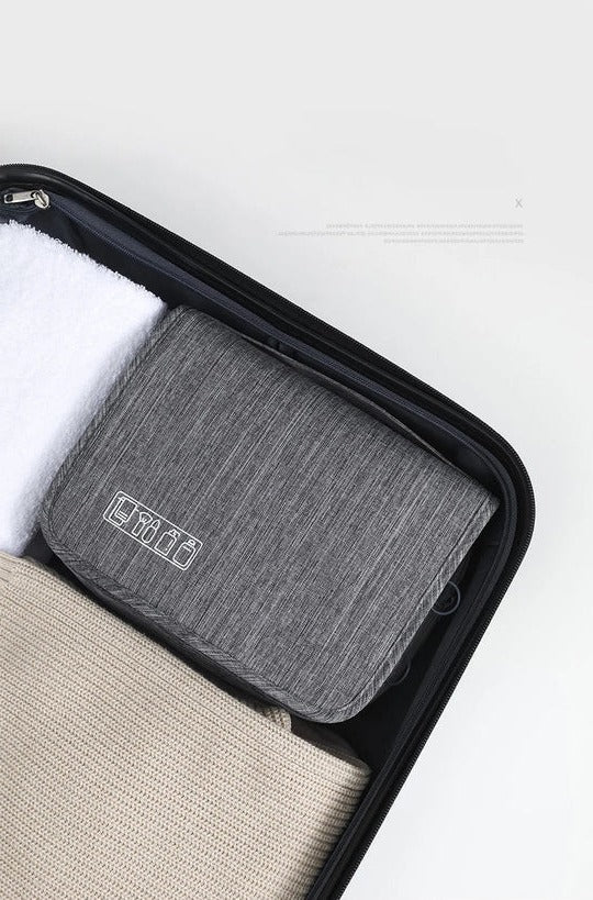 Toiletry Organizer Bag with Hanging Hook and Multiple Zippered Compartments, Foldable Design
