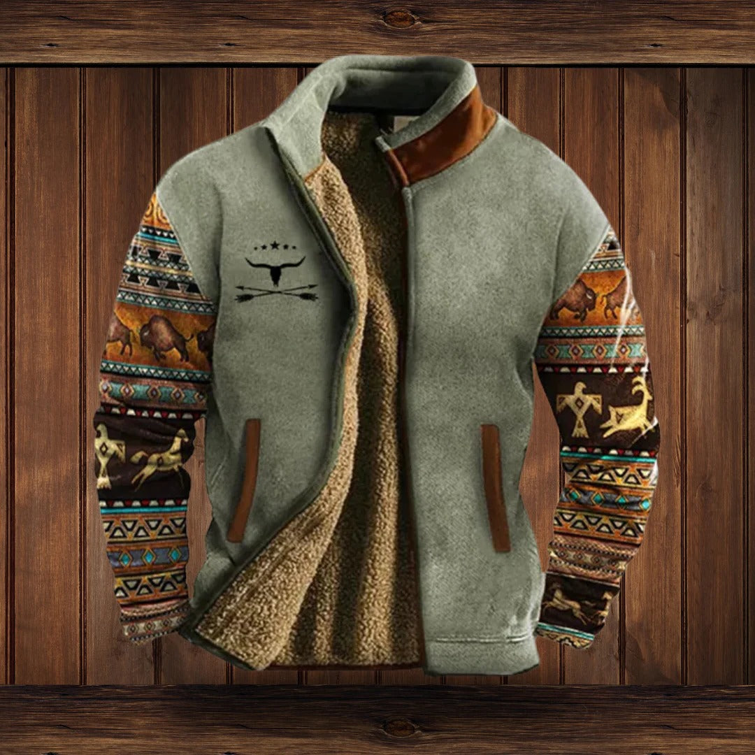 Men's Fleece Jacket with Wind-Blocking High Collar and Full Zip, Side Pockets