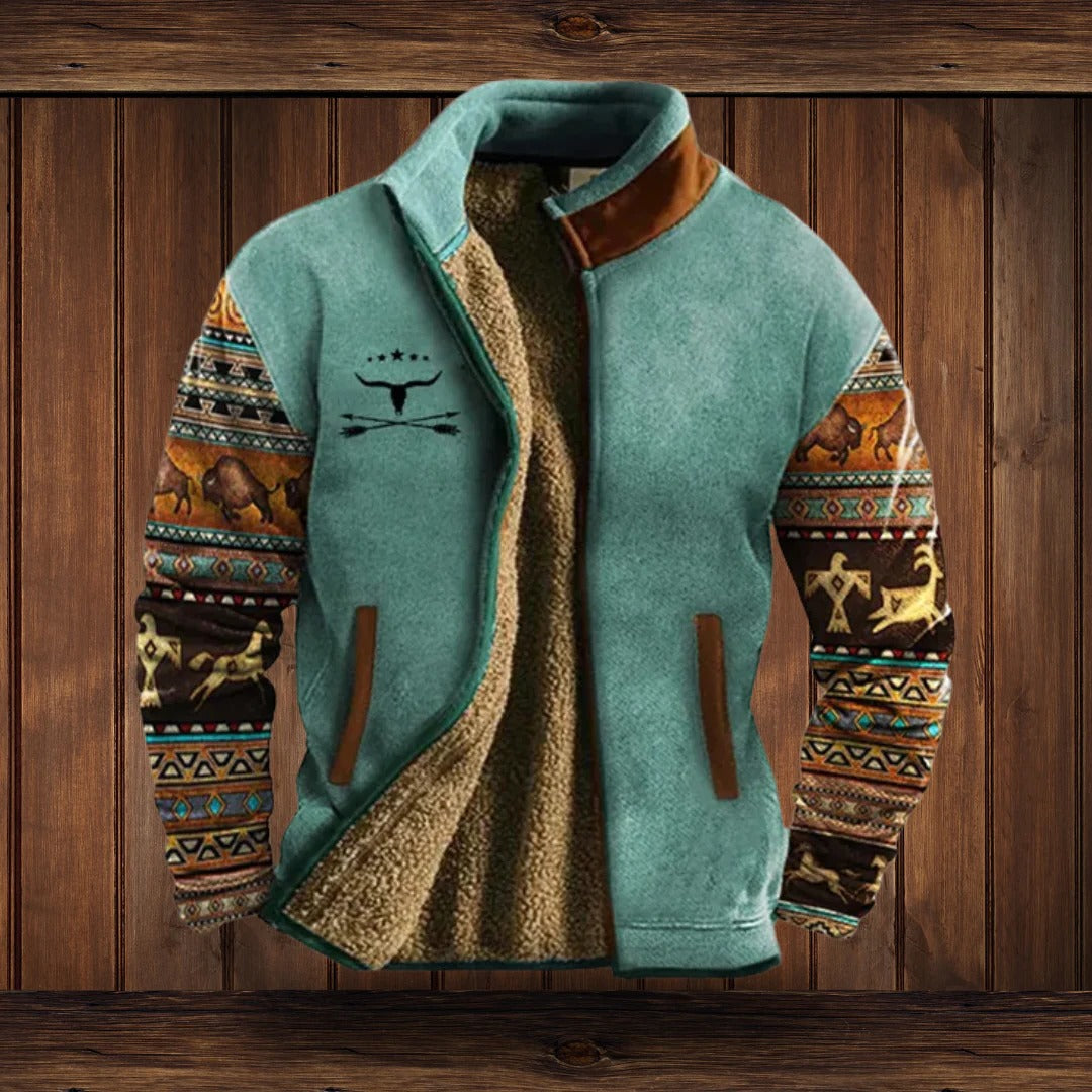 Men's Fleece Jacket with Wind-Blocking High Collar and Full Zip, Side Pockets