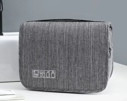 Toiletry Organizer Bag with Hanging Hook and Multiple Zippered Compartments, Foldable Design