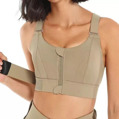 Women's High Support Sports Bra with Front Zipper and Adjustable Straps
