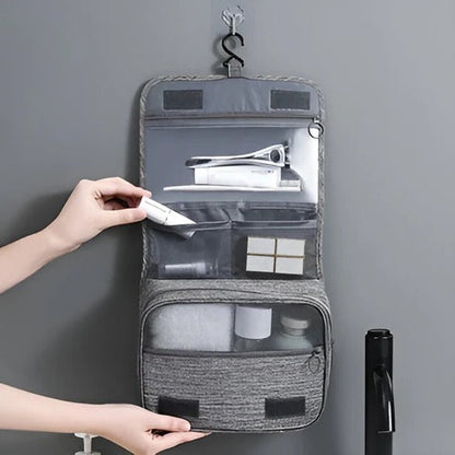 Toiletry Organizer Bag with Hanging Hook and Multiple Zippered Compartments, Foldable Design