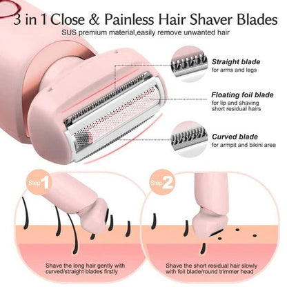 Cordless Electric Shaver with Dual Head and Three Layer Floating Blades for Women
