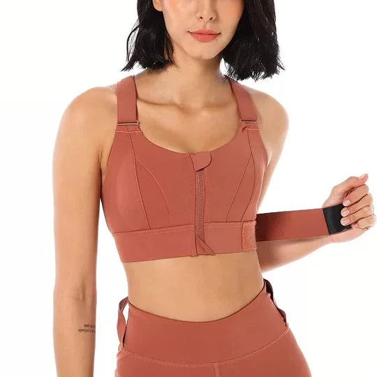 Women's Sports Bra with Front Zipper Closure and Wide Straps, Moisture Wicking