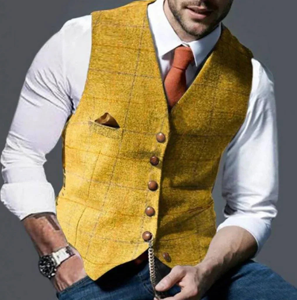 Tailored Vintage Vest with Button Front and Wrinkle Resistant Fabric