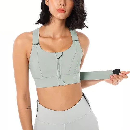 Women's Sports Bra with Front Zipper Closure and Wide Straps, Moisture Wicking