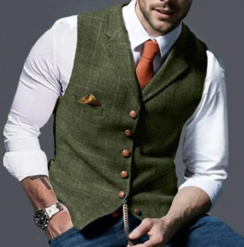 Tailored Vintage Vest with Button Front and Wrinkle Resistant Fabric
