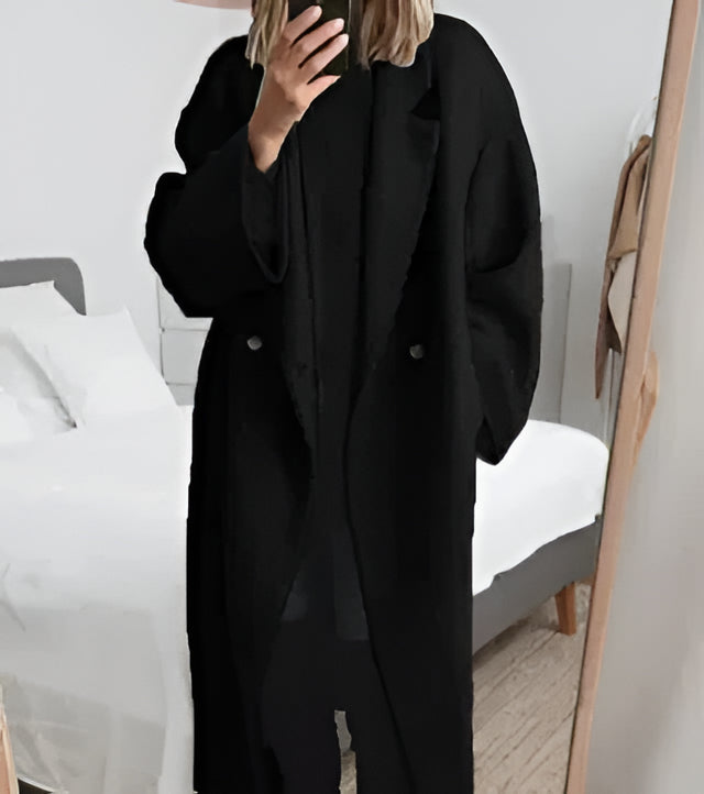 Women's Oversized Coat with Lapel Collar and Stretch Fabric, Crease Resistant