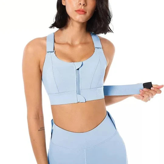 Women's Sports Bra with Front Zipper Closure and Wide Straps, Moisture Wicking