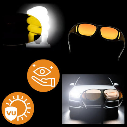 Polarized Night Driving Glasses with Extended Side Panels and Orange Tint for Over-Prescription Wear