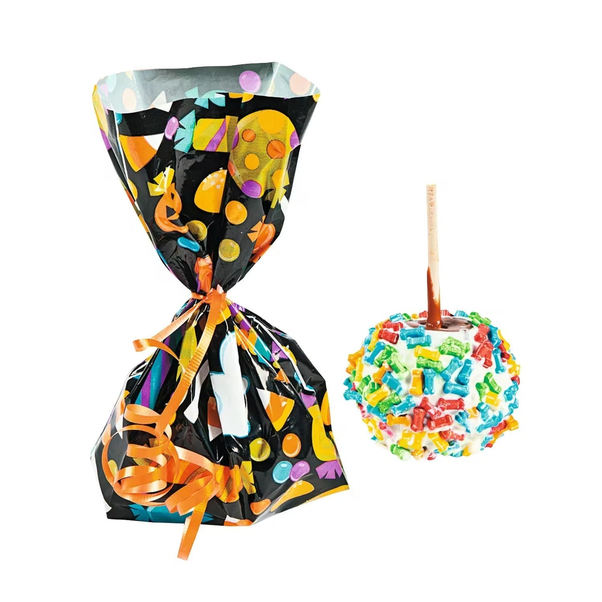 Ghost and Candy Print Cellophane Treat Bags with Closeable Top, 12-Pack for Party Favors