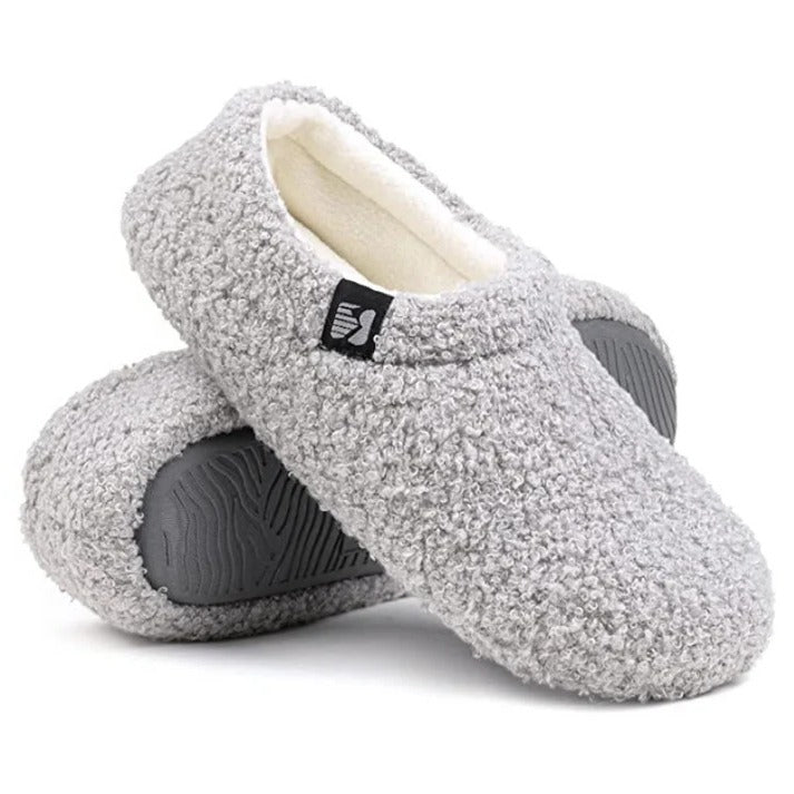 Closed Back Fleece Slippers with Memory Foam Cushioning and Rubber Grip Sole
