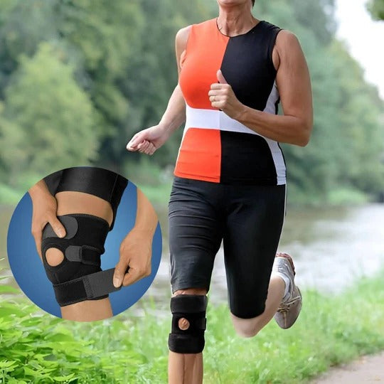 Knee Support Brace with Dual Side Stabilizers and Adjustable Compression Straps
