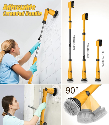 Cordless Electric Spin Scrubber with Interchangeable Brush Heads and Rechargeable Battery