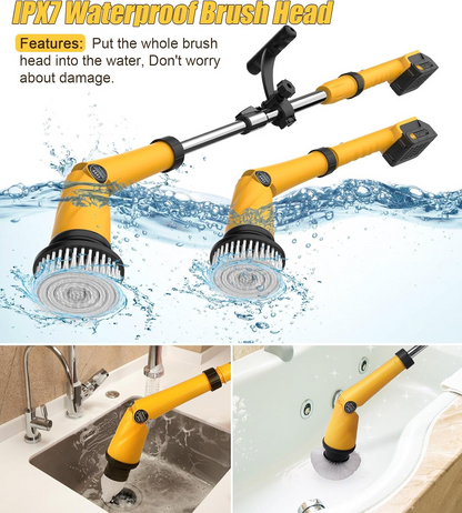 Cordless Electric Spin Scrubber with Interchangeable Brush Heads and Rechargeable Battery