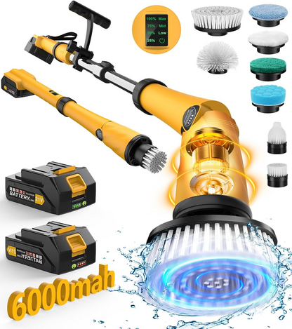 Cordless Electric Spin Scrubber with Interchangeable Brush Heads and Rechargeable Battery