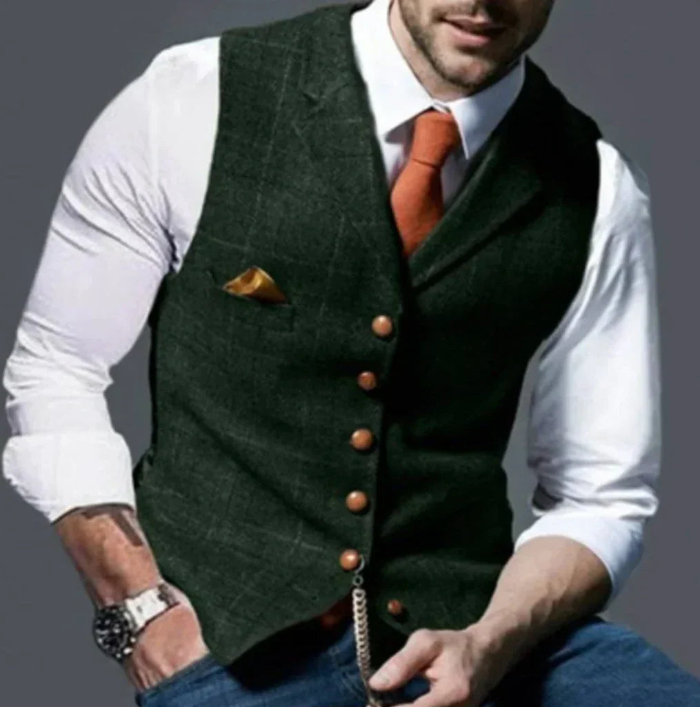 Tailored Vintage Vest with Button Front and Wrinkle Resistant Fabric