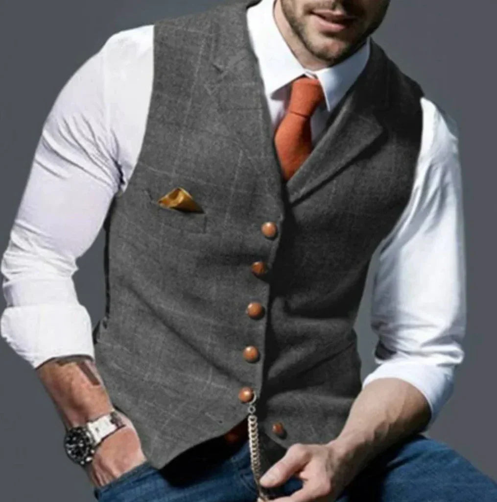 Tailored Vintage Vest with Button Front and Wrinkle Resistant Fabric