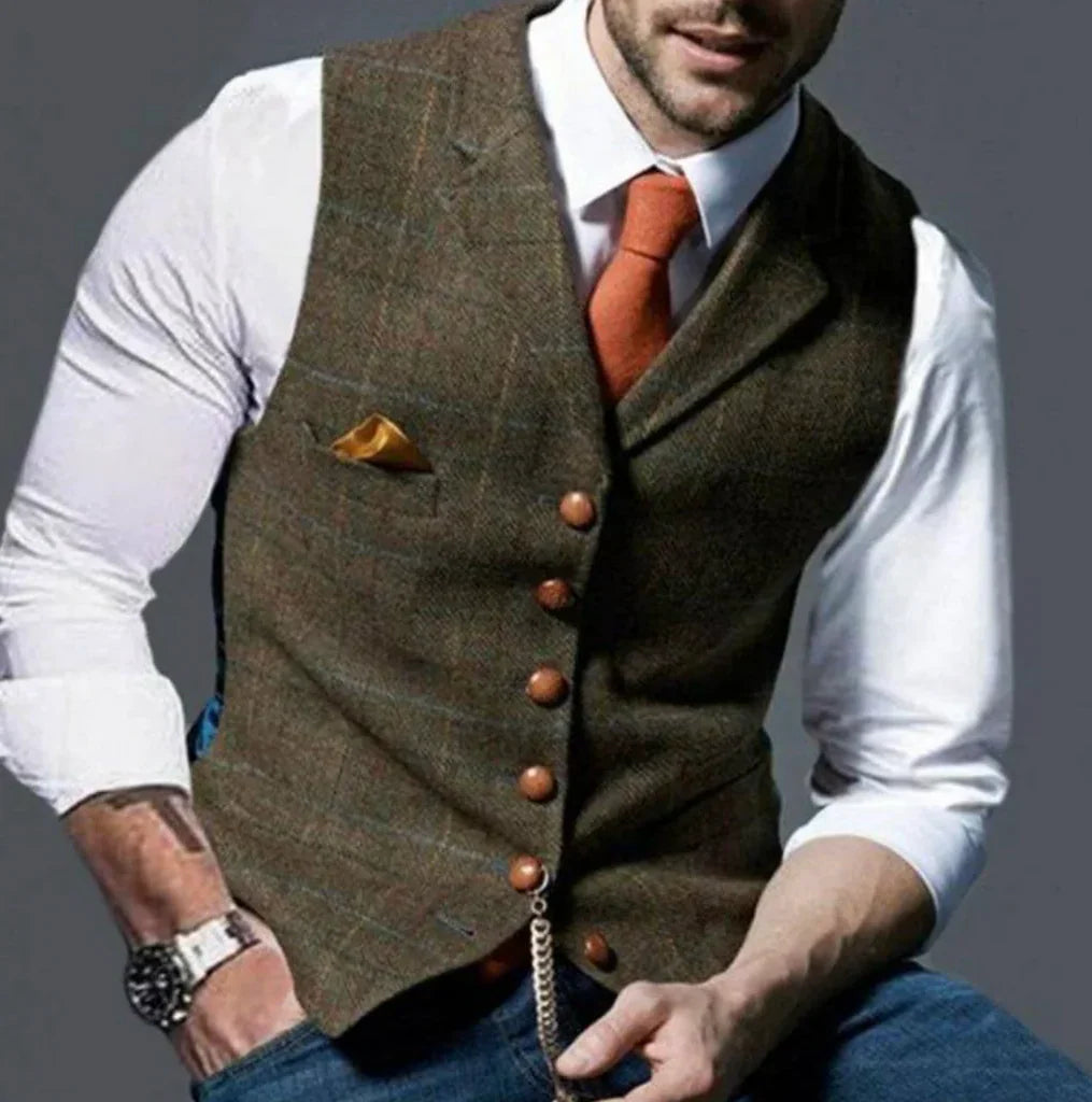 Tailored Vintage Vest with Button Front and Wrinkle Resistant Fabric
