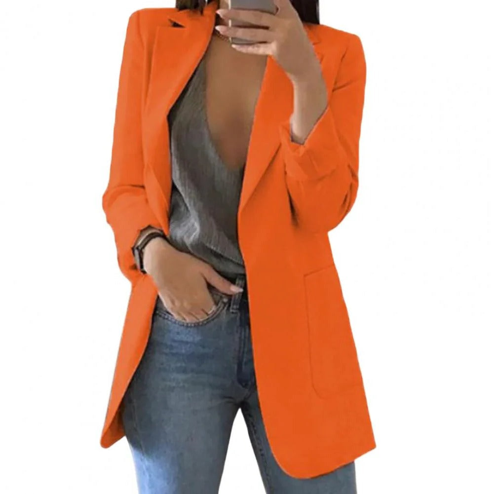 Women's Open Front Long Blazer with Regular Fit and Extended Size Range