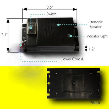 Rodent Deterrent Device with Ultrasonic Sound Waves and Engine Bay Coverage