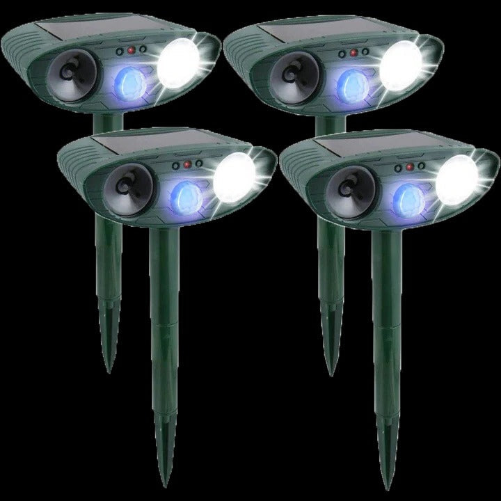 Solar Powered Ultrasonic Animal Repeller with Motion Sensor, Flashing LED Light and Ground Stake