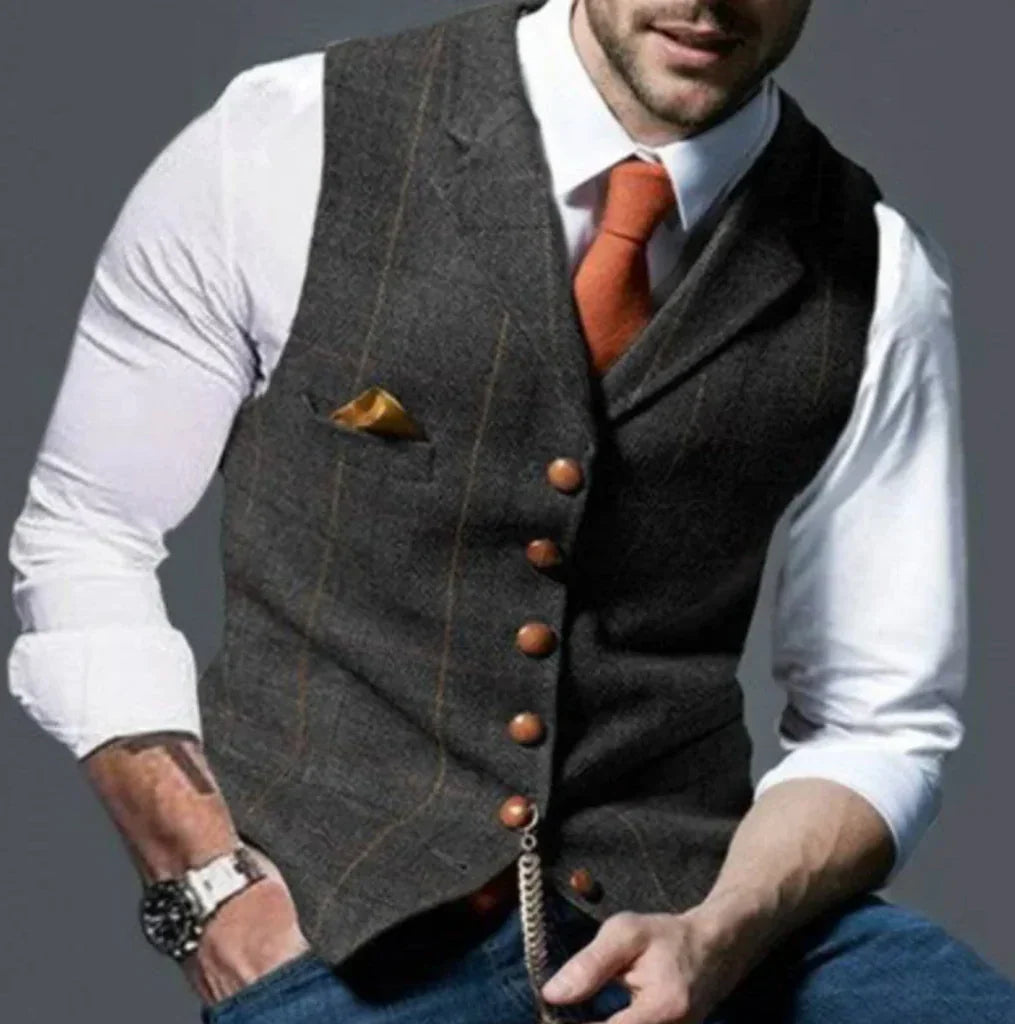 Tailored Vintage Vest with Button Front and Wrinkle Resistant Fabric