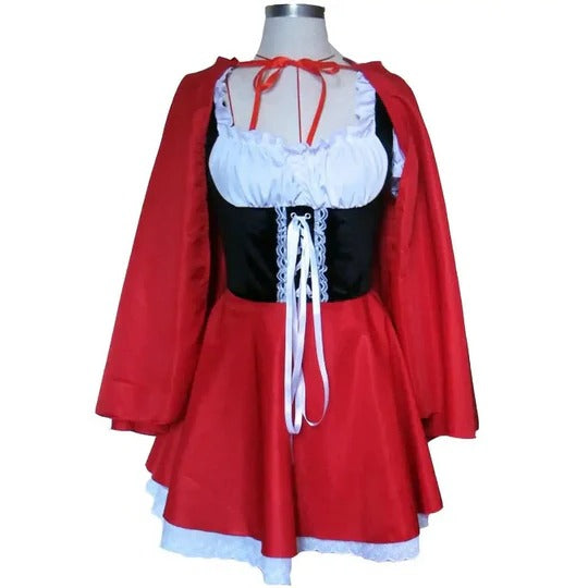 Hooded Costume Dress with Removable Cape and Built-In Layered Skirt for Women