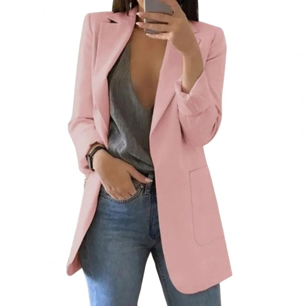Women's Open Front Long Blazer with Regular Fit and Extended Size Range