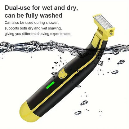 Rechargeable Electric Shaver with Floating Head and Four Guide Combs, Wet and Dry