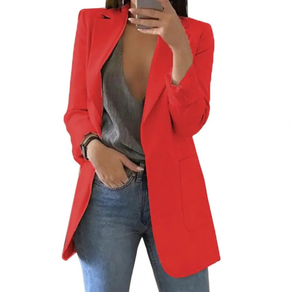 Women's Open Front Long Blazer with Regular Fit and Extended Size Range