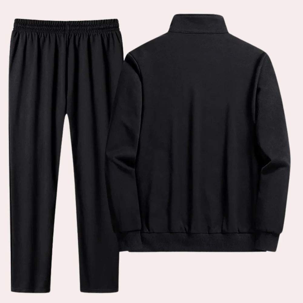 Men's Tracksuit with Full Zip Jacket and Elastic Cuffs, Black Polyester